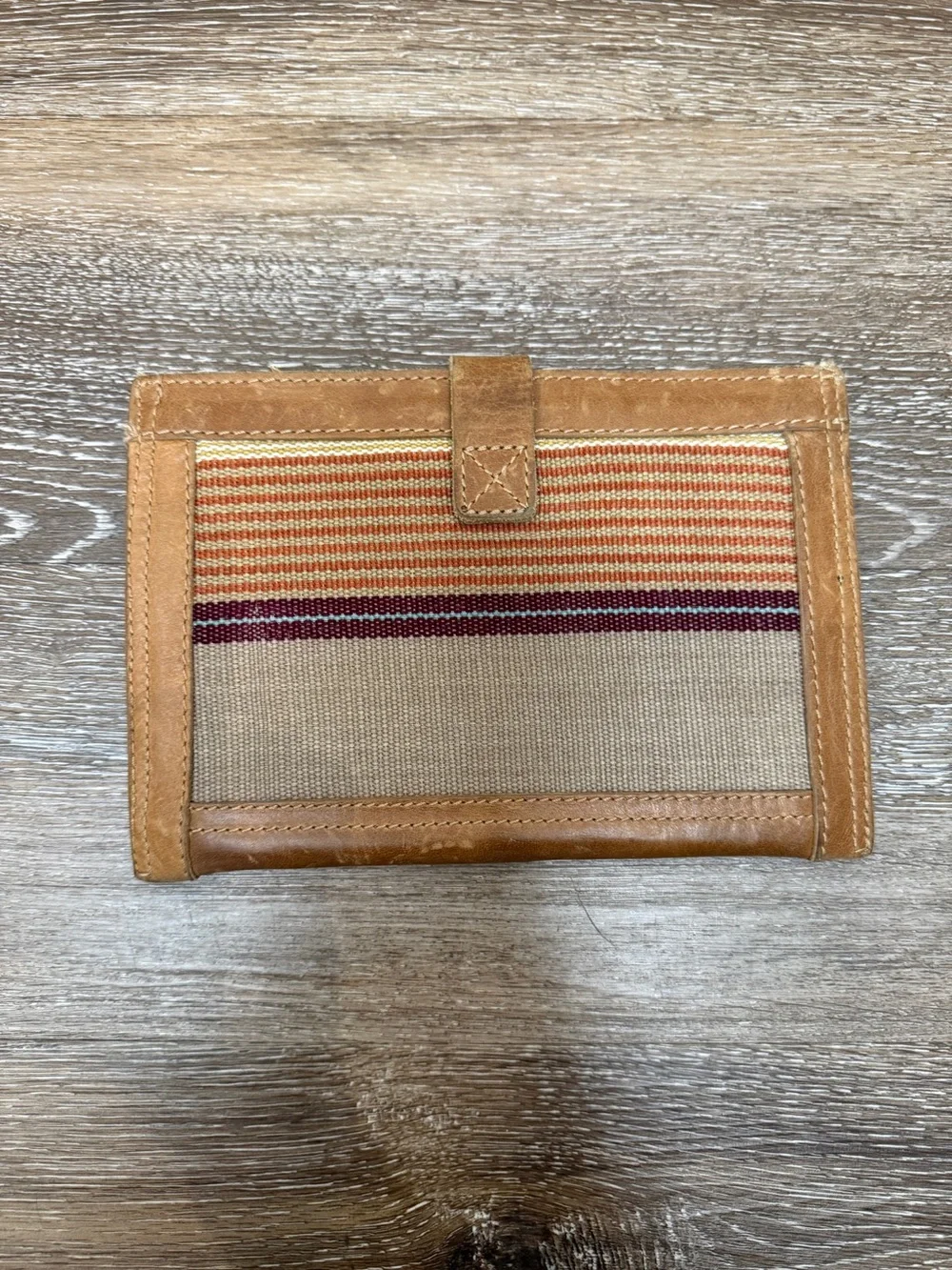 WILL Leather & Canvas Tan Stripe Pouch Wallet